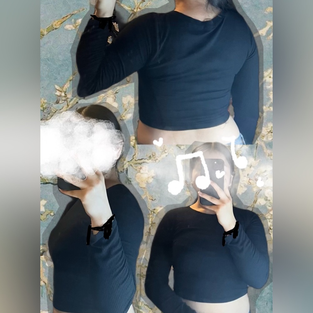 Bozzolo black crop top long sleeve